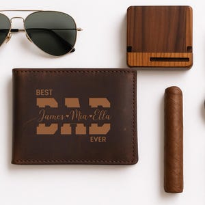 Cartera personalizada para hombre, cartera personalizada con grabado para papá, regalo de cumpleaños personalizado para papá, regalo del Día del Padre, carteras personalizadas con nombres de niños