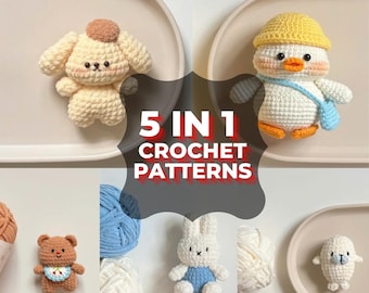 5-in-1 Amigurumi Crochet Pattern Bundle | Beginner Plush Doll Set (PDF)