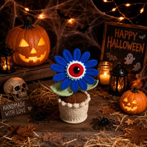 Crochet Eyeball Flower Pattern PDF, Halloween Flower Pot Crochet Pattern, Monster Eye Plant Amigurumi, Spooky Decor (PDF Download)