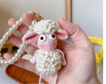 Sheep Crochet Pattern PDF | Kawaii Lamb Keychain with Pearl Strap | Amigurumi Plush | Easy Crochet | Instant Download
