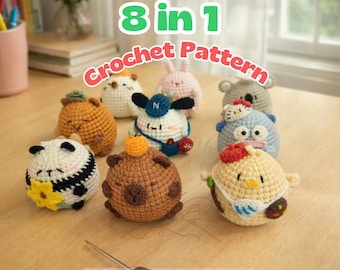 Kit de Crochê Amigurumi de Animais Fofos 8 em 1 em PDF | Pacote de Miniaturas de Pelúcia | Ideal para Iniciantes | Download Digital