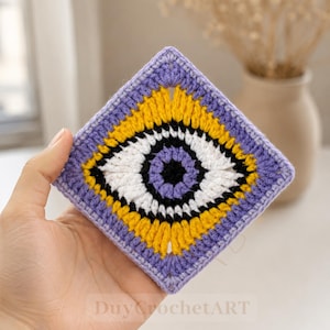 Evil Eye Granny Square Crochet Pattern PDF, Nazar Eye Crochet Motif, Boho Granny Square, Protective Eye Blanket Block, Crochet Pattern