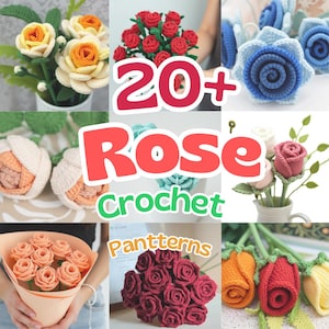 20 in 1 Set Roses Crochet Pattern, Crochet Flower Bouquet Pattern, Crochet Flower Pattern, Wedding Flower, Crochet Flower Bouquet Pattern