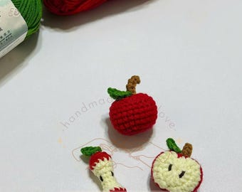 Apple Crochet Pattern – 3-in-1 Mini Apple Set (Whole, Half & Core), PDF Tutorial with Step-by-Step Photos