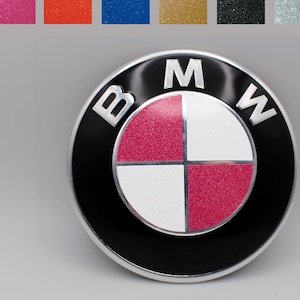 Glitter Sparkle Shiny Pink White Black Blue Red Gold Emblem Vinyl Overlay Sticker Hood Trunk Steering Wheel Wheels - Compatible with All BMW