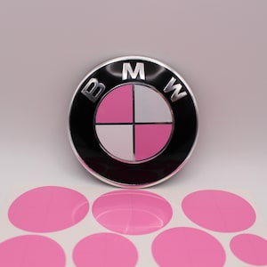 Pink and White Emblem Vinyl Overlay Sticker Decal for Hood Trunk Steering Wheel and Wheels Compatible with All BMW