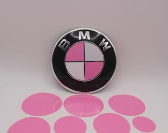 Calcomanía adhesiva de vinilo con emblema rosa y blanco para capó, maletero, volante y ruedas, compatible con todos los BMW.