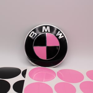 Black and Pink Emblem Vinyl Overlay Sticker Decal for Hood Trunk Steering Wheel and Wheels Compatible with All BMW