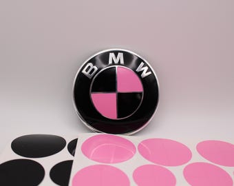 Adhesivo de vinilo con emblema en color negro y rosa para capó, maletero, volante y ruedas compatible con todos los modelos BMW