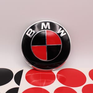 Black and Red Emblem Vinyl Overlay Sticker Decal for Hood Trunk Steering Wheel and Wheels Compatible with All BMW
