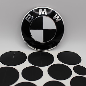 Matte Satin Black and White Emblem Vinyl Overlay Sticker Decal for Hood Trunk Steering Wheel and Wheels Compatible with All BMW