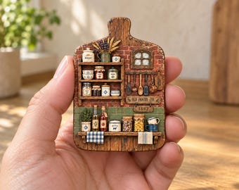 Vintage Kitchen Fridge Magnet, 3D Resin Relief Old Pantry, Cottagecore Miniature Kitchen Decor, Retro Farmhouse Magnet, Chef Gift
