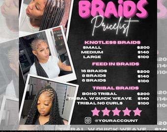 Braids Price Flyer List