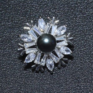 Tahitian Black Pearl Brooch: Snowflake Rhinestone Convertible Pin