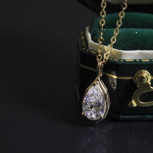 Teardrop Lab Diamond Pendant Necklace: 1.0ct Pear Cut, 18K Gold Solitaire