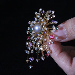 Natural Saltwater Pearl Brooch, Sparkling Fireworks-shaped Natural Tahitian Black Pearl, Convertible Necklace and Brooch, Unique Design