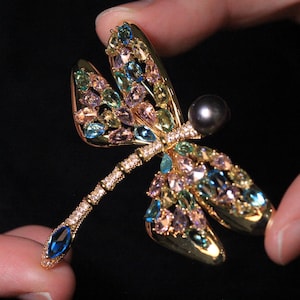 Tahitian Pearl Dragonfly Brooch: Zircon Gemstone Convertible Necklace