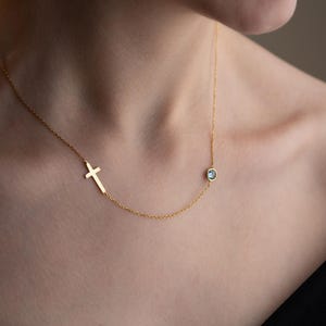Custom Birthstone Cross Necklace, Religious Necklace, Dainty Birthstone Cross Necklace, Birthstone Jewelry, Religious Jewelry,Christmas Gift