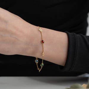 Custom Birthstone Initial Bracelet, Tiny Bracelet, Personalized Letter Bracelet, Birthstone Jewelry, Handmade Jewelry, Birthday Gift for Her