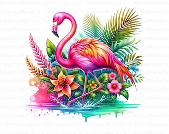 Tropical Flamingo PNG: Summer Sublimation Design (Commercial Use, Digital Download