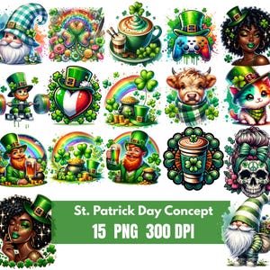 Lot de cliparts de la Saint-Patrick, dessins d'illustrations irlandaises festives, téléchargement numérique, usage commercial illimité