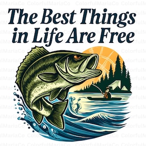 Lo mejor de la vida es gratis, Amante de la pesca PNG, Vacaciones de verano PNG, Retro PNG, Pesca PNG, Diseño de camiseta, Descarga digital PNG