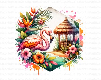 Tropical Flamingo PNG, Tropical Summer PNG, Summer Sublimation File, Girls Summer Shirt Designs, Floral Flamingo Clipart PNG, Commercial Use