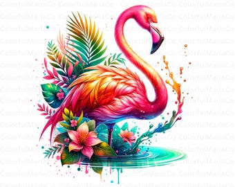 Tropical Flamingo PNG: Summer Sublimation Design (Commercial Use, Digital Download