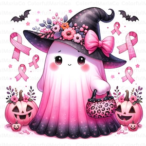 Spooky Ghost Breast Cancer Png, Pink Bougie Ghost Halloween Png, In October We Wear Pink Png, Breast Cancer Awareness Ribbon Png