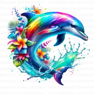 Conception de t-shirt coucher de soleil dynamique dauphins, téléchargement numérique, art de l'océan, sublimation PNG, décoration de plage tropicale, impression d'été