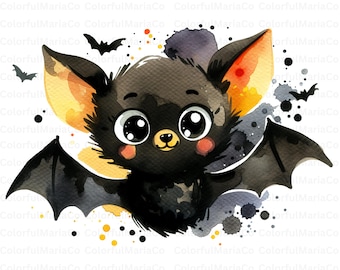 Schattige vleermuis clipartbundel, kawaii vleermuis tekens png, aquarel vleermuizen png, vleermuis clipart, baby vleermuis kinderkamer kunst, bos dieren clipart, download