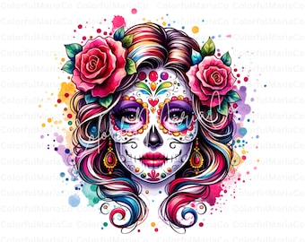 Sugar Skull PNG, Sublimation Design, Day of the Dead Clipart, Calavera Art, Butterfly, Floral Skull,Dia de los Muertos, Mexican Art