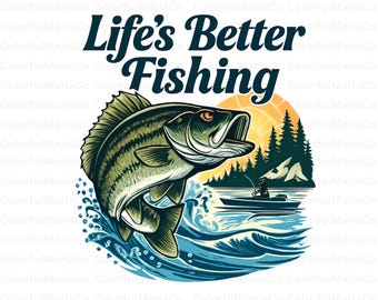Life's Better Fishing PNG、レトロな夏のデザイン（デジタルダウンロード）