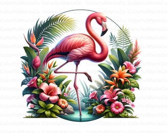 Tropical Flamingo PNG, Tropical Summer PNG, Summer Sublimation File, Girls Summer Shirt Designs, Floral Flamingo Clipart PNG, Commercial Use
