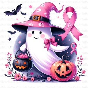 Spooky Ghost Breast Cancer Png, Pink Bougie Ghost Halloween Png, In October We Wear Pink Png, Breast Cancer Awareness Ribbon Png