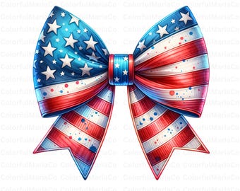 USA Flag Bow PNG, Memorial Day Retro American Patriotic Bow T,Shirt Design, 4th of July Sublimation Clipart, American Png, Digital Download