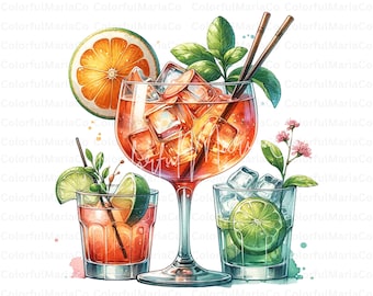 Watercolour Cocktail Clipart, Signature Cocktail, Alcohol Illustrations, Non Alcoholic Drinks, Beers Clipart, Beverage Clipart