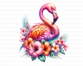 Tropical Flamingo PNG, Tropical Summer PNG, Summer Sublimation File, Girls Summer Shirt Designs, Floral Flamingo Clipart PNG, Commercial Use