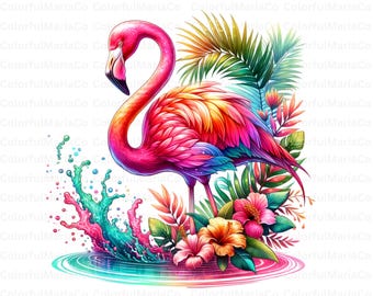 Pink Flamingo PNG: Tropical Summer Clipart for Shirt Designs (Commercial Use, Digital Download)