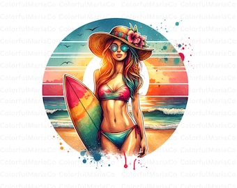 Surf clip art, surf girl clipart, surf black girl png, surf woman png, neutral summer clipart, surfing png, palm tree clipart, Surfer png