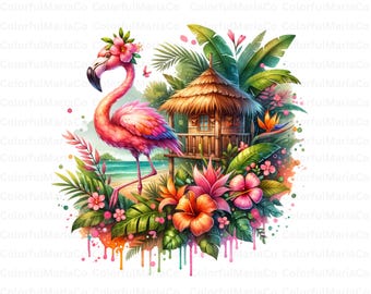 Tropical Flamingo PNG, Tropical Summer PNG, Summer Sublimation File, Girls Summer Shirt Designs, Floral Flamingo Clipart PNG, Commercial Use
