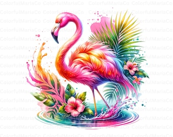 Tropical Flamingo PNG, Tropical Summer PNG, Summer Sublimation File, Girls Summer Shirt Designs, Floral Flamingo Clipart PNG, Commercial Use