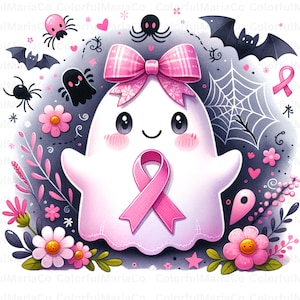 Spooky Ghost Breast Cancer Png, Pink Bougie Ghost Halloween Png, In October We Wear Pink Png, Breast Cancer Awareness Ribbon Png