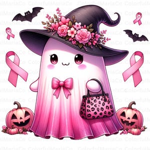 Breast Cancer Ghost Coquette Png, In October We Wear Pink Png, Breast Cancer Awareness Png, Retro Breast Cancer Png,Halloween Pink Ghost Png