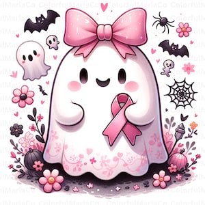 Breast Cancer Ghost Coquette Png, In October We Wear Pink Png, Breast Cancer Awareness Png, Retro Breast Cancer Png,Halloween Pink Ghost Png