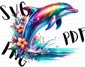 Vibrant Dolphin Sunset T Shirt Design, Digital Download, Ocean Art, Sublimation PNG, Tropical Beach Decor, Summer Print
