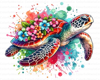 Colorful Turtle PNG: Floral Summer Sublimation Design (Digital Download)