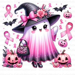Spooky Ghost Breast Cancer Png, Pink Bougie Ghost Halloween Png, In October We Wear Pink Png, Breast Cancer Awareness Ribbon Png