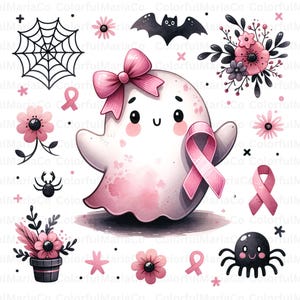 Spooky Ghost Breast Cancer Png, Pink Bougie Ghost Halloween Png, In October We Wear Pink Png, Breast Cancer Awareness Ribbon Png