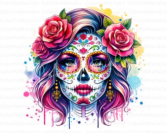 Sugar Skull PNG, Sublimation Design, Day of the Dead Clipart, Calavera Art, Butterfly, Floral Skull,Dia de los Muertos, Mexican Art